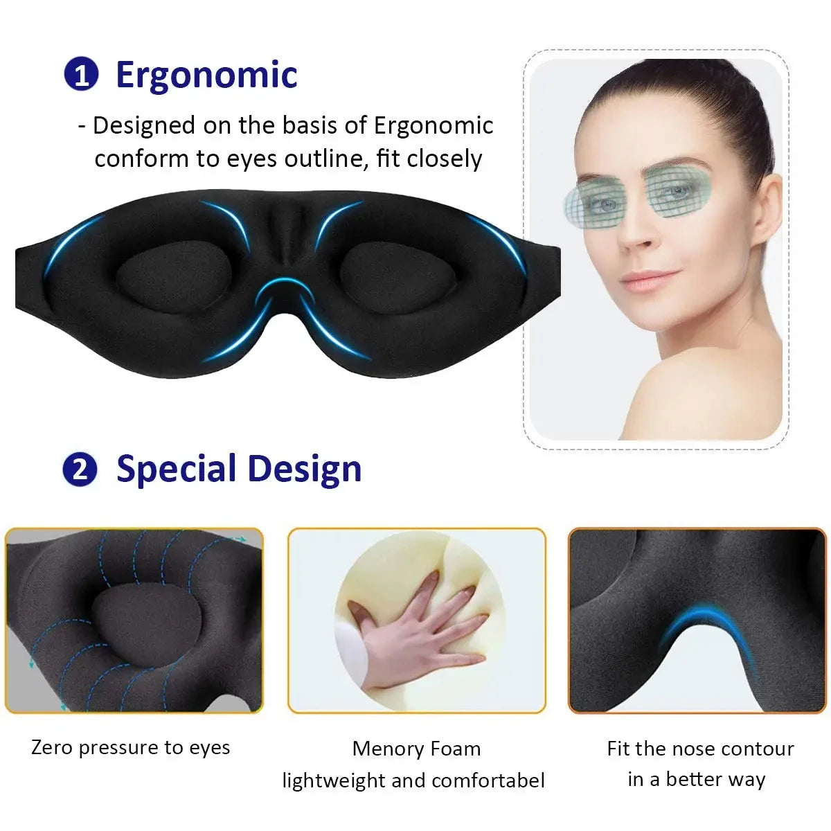 Eye Mask for Sleeping 3D Contoured Cup Blindfold Concave Molded Night